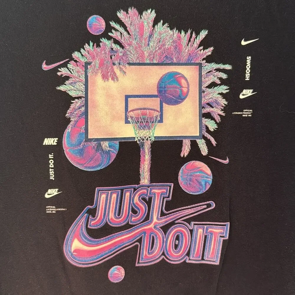 Nike Black T-Shirt with Purple 'Just Do‎ It' Graphic Youth XL